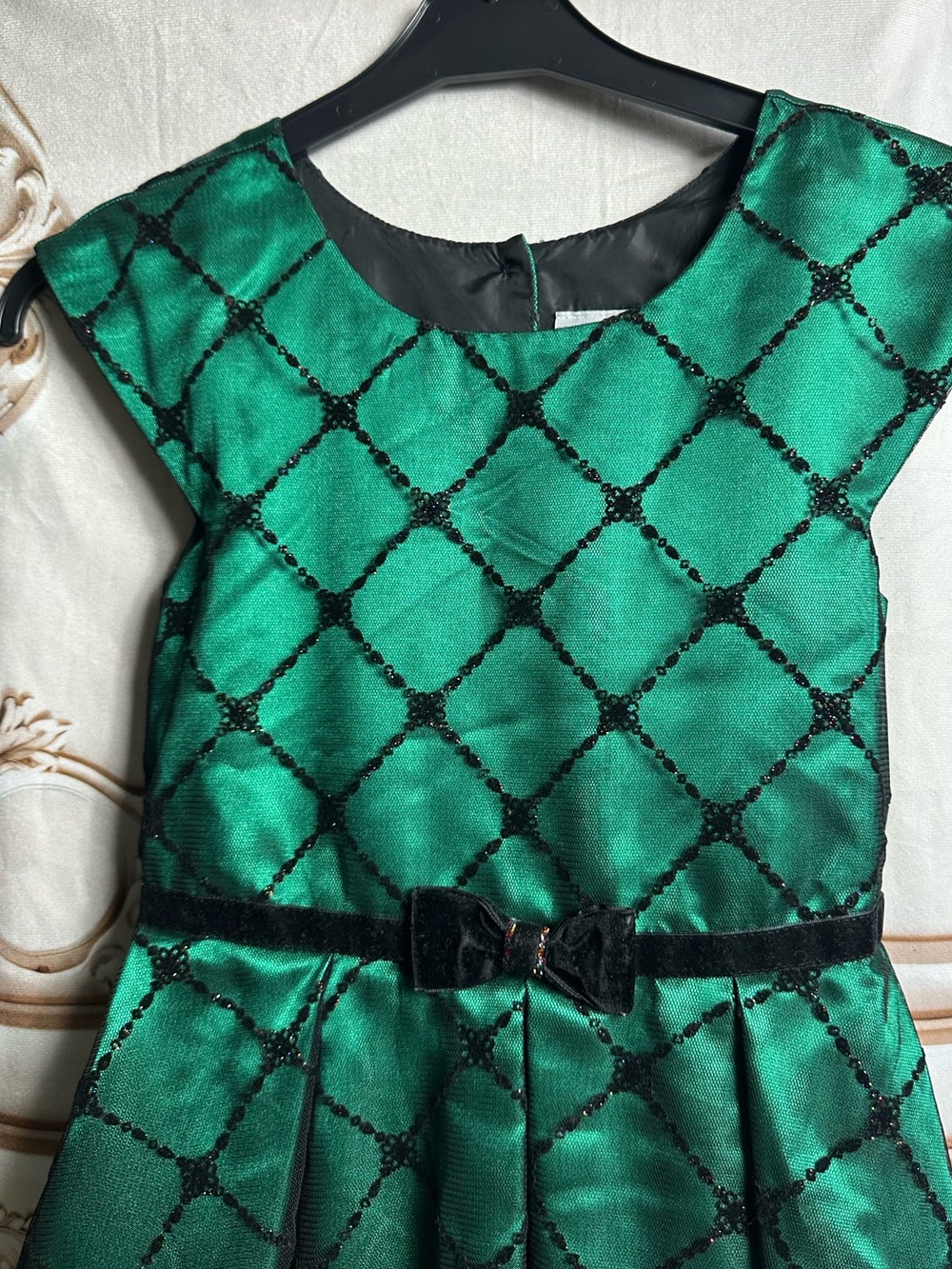 Jona Michelle Emerald Green Lattice Party Dress with Velvet Bow - Picture 3 of 13